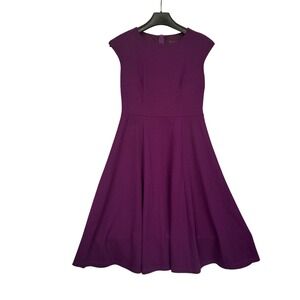Classic Fit and Flare Rockabilly Dress W Large Purple Excellent Cap Sleeve Midi